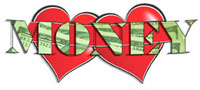 The word “money” superimposed over two hearts